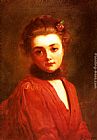 Red Dress Paintings - Portrait of a Girl in a Red Dress by Gustave Jean Jacquet